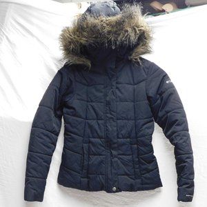 COLUMBIA XS Black Puffer Coat w/ Fur Trim Hoodie LIKE NEW!!